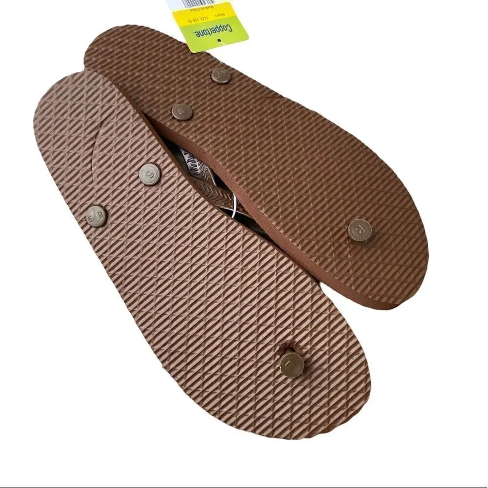 Coppertone Men’s Sz 8-9 Brown Orange Yellow Thong Flip Flop Beach Sandals